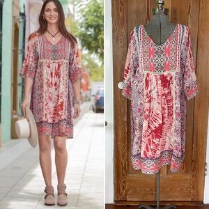Sundance Pink and White Boho Mini Dress